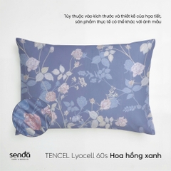 Vỏ gối nằm Lụa Tencel 60S họa tiết - Hoa hồng xanh