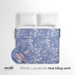 Vỏ chăn mỏng Lụa Tencel 60S họa tiết - Hoa hồng xanh