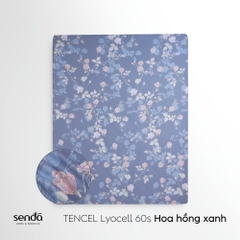Bộ ga gối 3 món Lụa Tencel 60S họa tiết - Hoa hỗng xanh