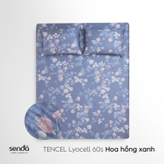 Bộ ga gối 3 món Lụa Tencel 60S họa tiết - Hoa hỗng xanh
