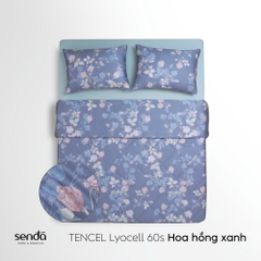 Vỏ chăn chần bông Lụa Tencel 60S họa tiết - Hoa hồng xanh