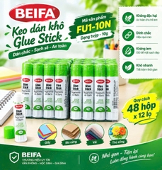 Beifa - Keo Hồ Khô Dán Giấy FU1-10N (12 Lọ/Hộp, 48 Hộp/Thùng)