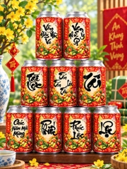 Bộ 18 Tem Dán Lon Nước Ngọt, Bia Dạng LÙN Trang Trí Tết Nguyên Đán (18 Tem/ Bộ)