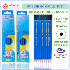 G-Star Bút Chì Gỗ P333- 2B; 3B; 4B; 5B; 6B (12 Cây/Hộp; 12 Hộp/Lốc; 240 Hộp/ Thùng)