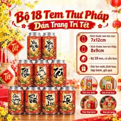 Bộ 18 Tem Dán Lon Nước Ngọt, Bia Dạng CAO Trang Trí Tết Nguyên Đán (18 Tem/ Bộ)