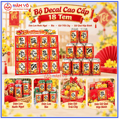 Bộ 18 Tem Dán Lon Nước Ngọt, Bia Dạng CAO Trang Trí Tết Nguyên Đán (18 Tem/ Bộ)
