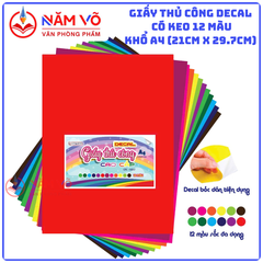 Decal Thủ Công 12 Màu Có Keo Khổ Lớn A4 12 Màu (12 Màu/ Xấp)