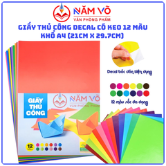 Decal Thủ Công 12 Màu Có Keo Khổ Lớn A4 12 Màu (12 Màu/ Xấp)