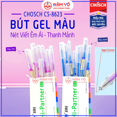Bút Gel Mực Nước Chosch Hi-Partner CS-8623 (Xanh, Tím, Đỏ, Đen) (12 Cây/Hộp) (12 Hộp/Lốc) (12 Lốc/Thùng)