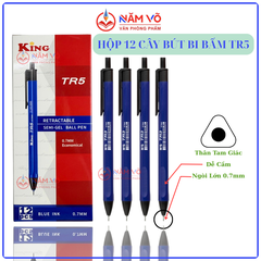Bút Bi Bấm King TR5 (12 Cây/ Hộp; 12 Hộp/ Lốc; 288 Hộp/ Thùng) - MÀU XANH