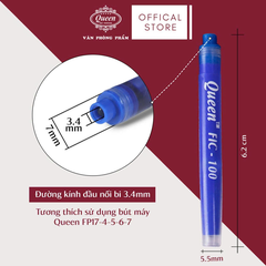 Queen Ống Mực Bút Máy FIC100 xoá được (6 Ống/Vĩ, 6 Vĩ/ Hộp; 6 Hộp/ Lốc) (Mực Xanh, Tím)