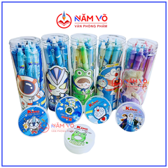 LON 12 CÂY Bút Gel Bấm Xóa Được VS, King Lon (Xanh, Tím) (12 Cây/Lon) (12 Lon/Lốc) (16 Lốc/Thùng)
