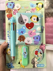 Sét Sổ + Bút bấm nhiều ngòi + dạ quang + Keo dán HLL-009 (12 Sét/Hộp) (288 Sét/Thùng)