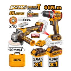 Bộ Combo Máy Mài Góc Và Máy Khoan Búa Dùng Pin 20V INGCO