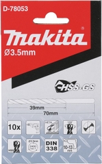 3.5x70mm Mũi Khoan Kim Loại HSS-GS 10 Cái Makita D-78053