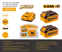 Bộ 2 Pin 20vx4.0ah Và 1 Sạc P20S 20V INGCO