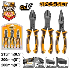 Bộ 3 Kìm Răng, Cắt Và Nhọn Trợ Lực Ingco