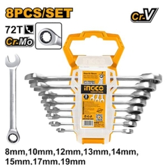 Bộ Cờ Lê Miệng Vòng Tự Động 8 Chi Tiết 8-19mm Ingco