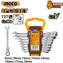 Bộ Cờ Lê Miệng Vòng Lắc Léo 8 Chi Tiết 8-19mm Ingco