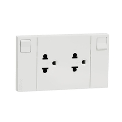 Bộ Ổ Cắm Đôi 3 Chấu 16A Có Công Tắc AvatarOn Schneider A Schneider M3T_SIS_WE, 86x86mm, 12 Cái / Hộp, 72 Cái / Thùng