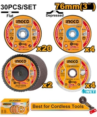 Bộ 30 Đá Cắt, Đá Mài Và Nhám Xếp 76mm INGCO