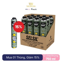 Selsil Selfoam Montage Foam 750ml, Chất Trám Bọt Nở Pu Dùng Súng Bắn Gunfoam, Vàng Nhạt, 12 Chai/Thùng