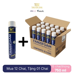THT Fanxifoam - Chất Trám Bọt Nở Pu Fanxifoam Súng, Dùng Súng Hoặc Vòi Sẵn, 750ml, Trắng Kem, 15 Chai/Thùng