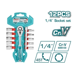 Bộ Cần Tự Động Và Đầu Tuýp 1/4 Inch 12 Chi Tiết Total