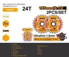 Bộ 2 Lưỡi Cưa TCT Siêu Mỏng 165mmx24t INGCO