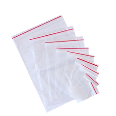 Túi Zip Chỉ Đỏ, Dày 7 Mic, Kích Thước 4x6-35x48cm, 32-1750 Túi/Kg, 25Kg/Bao