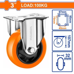 Bánh Xe Cố Định Bằng Nhựa Pu 3 Inch WADFOW