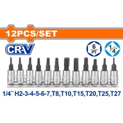 Bộ 12 Đầu Tuýp1/4 Inch Ra Đầu Vít Lục Giác, Sao WADFOW