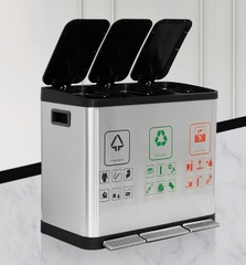 Thùng rác inox đạp chân vuông phủ Nano Cao Cấp 3 ngăn 45L
