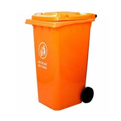 Thùng rác nhựa 240L màu cam có bánh xe và nắp đậy