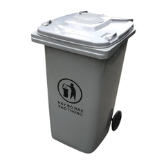 Thùng rác nhựa 240L màu ghi xám có bánh xe và nắp đậy