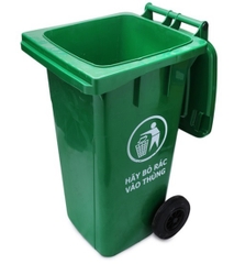 Thùng rác nhựa màu xanh 100L có bánh xe và nắp đậy