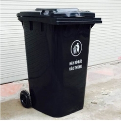 Thùng rác y tế 120L màu đen có bánh xe và nắp đậy