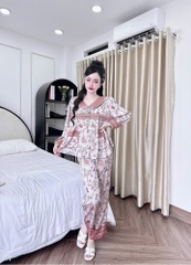 Bộ lụa latin tay dài cổ lá sen tiểu thư