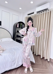 Bộ lụa latin tay dài cổ lá sen tiểu thư