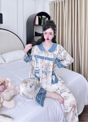 Bộ lụa latin tay dài cổ lá sen tiểu thư