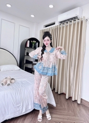 Bộ lụa latin tay dài cổ lá sen tiểu thư