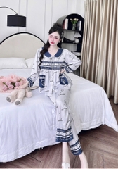 Bộ lụa latin tay dài cổ lá sen tiểu thư