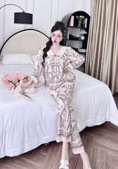 Bộ lụa latin tay dài cổ lá sen tiểu thư