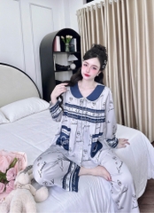 Bộ lụa latin tay dài cổ lá sen tiểu thư