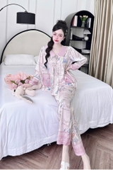 Bộ lụa latin tay dài cổ lá sen tiểu thư