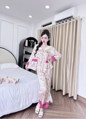 Bộ lụa latin tay dài cổ lá sen tiểu thư