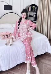 Bộ lụa latin tay dài cổ lá sen tiểu thư