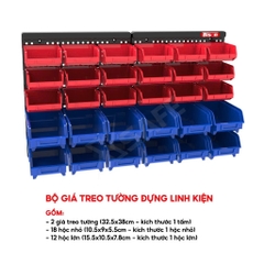 Giá đựng linh kiện đồ nghề treo tường Bison tổng 30 hộc đựng, liên kết chắc chắn, kèm vít treo tường
