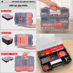 Bộ hộp đựng linh kiện Bison 4 trong 1 nhiều ngăn tiện dụng, dùng đựng ốc vít mũi khoan linh kiện điện tử thủ công câu cá