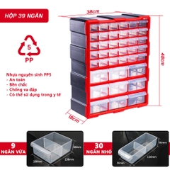 Tủ nhựa đựng linh kiện nhiều ngăn Bison tổng 39 ngăn tiện lợi, nhựa PP nguyên sinh, dùng đựng ốc vít linh kiện điện tử